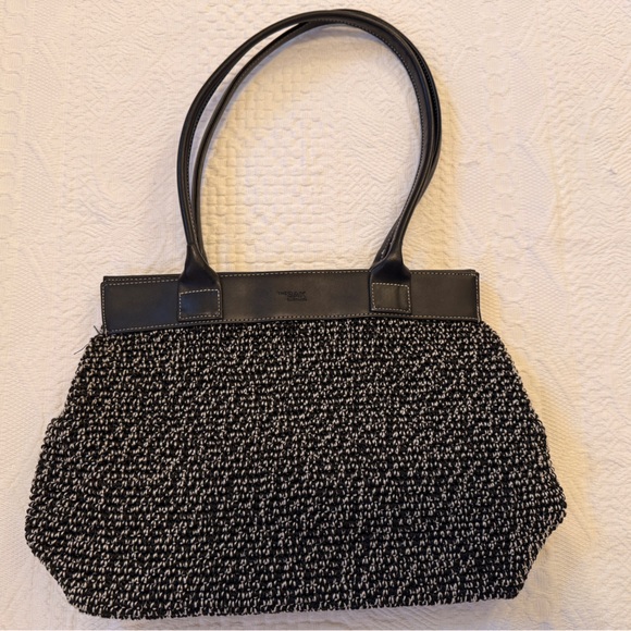 The Sak Handbags - The Sak/ Elliott Lucca Black/ White Knit Bag w/ Black Leather Handles / Trim